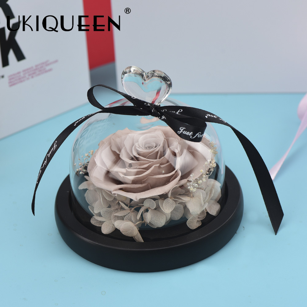 Pequeña rosa eterna en cúpula de cristal, producto terminado, regalo de San Valentín, adorno de alta gama, fabricante de Amazon, venta al por mayor