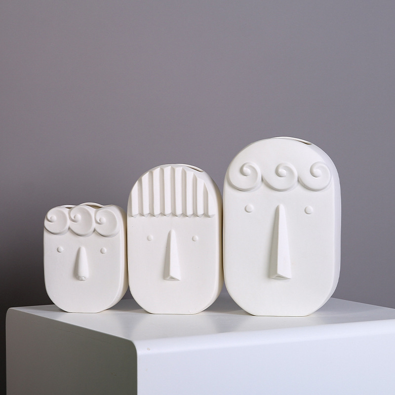 Nordic ins creativo simple cara de cerámica florero sala de estar decoración de flores secas arreglo de flores decoración del hogar pequeños adornos