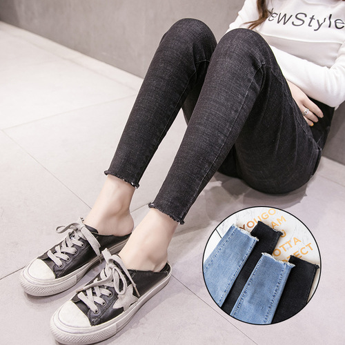 818 Maternity Denim Cropped Pants, Casual Skinny Jeans for Outwear, Maternity Wear—Factory Direct Supply for International Trade