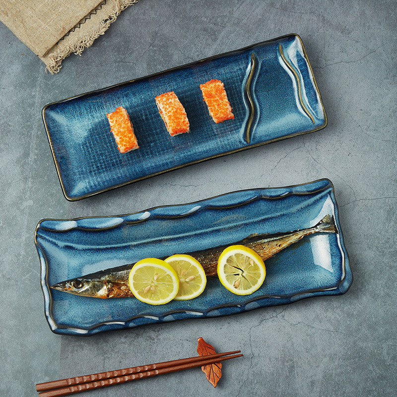 Horno de estilo japonés vidriado vajilla de cerámica restaurante creativo plato de sabor plato de forma especial cuenco para hornear binaural plato de sopa vintage plato de sushi