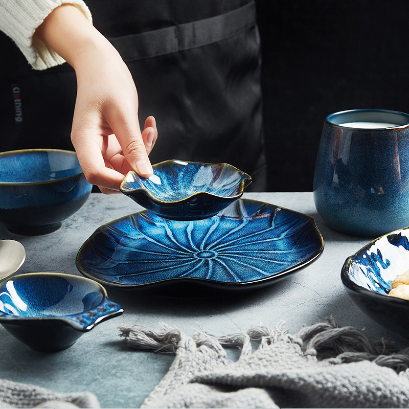 Horno de estilo japonés vidriado vajilla de cerámica restaurante creativo plato de sabor plato de forma especial cuenco para hornear binaural plato de sopa vintage plato de sushi