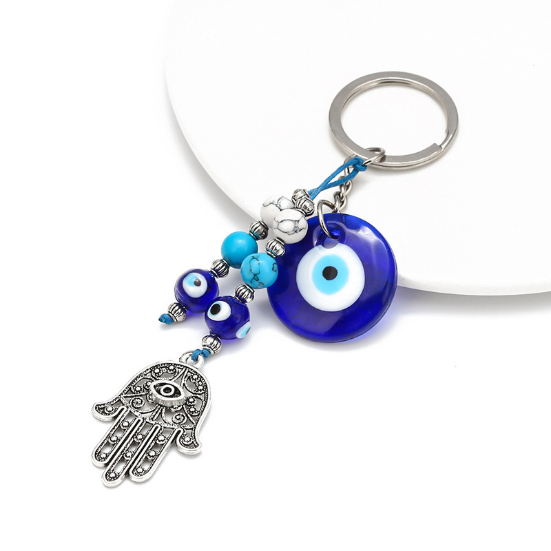 Cross-Border Foreign Trade Devil's Eye Alloy Keychain Lucky Blue Eye Palm Bag Pendant Car Keychain Accessory