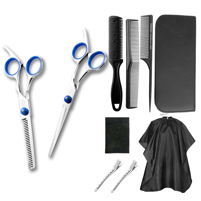11-pieza tijeras de peluquería para el hogar herramientas de traje tijeras de dientes planos tijeras de adelgazamiento tijeras de pelo corte de pelo al por mayor