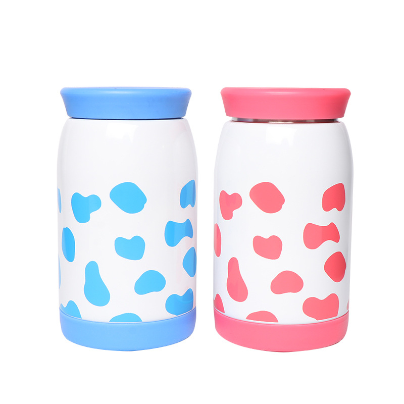 Fábrica de moda estilo coreano lunares taza de vacío de acero inoxidable 304 revestimiento de acero inoxidable lindo niños taza portátil