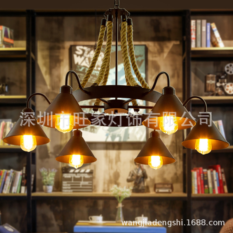 Industrial Style Chandelier Hemp Rope Nostalgic Loft Iron Clothing Store Hot Pot Internet Cafe Creative Retro Restaurant Living Room Lamps Industrial Style Chandelier Hemp Rope Nostalgic Loft Iron Clothing Store Hot Pot Internet Cafe Creative Retro Restaurant Living Room Lamps