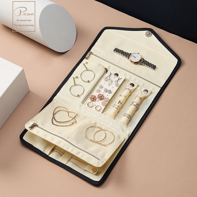 Bolsa de Joyería Plegable Multifuncional de Fábrica, Bolsa de Almacenamiento Portátil de Alta Gama para Pulseras, Pendientes, Collares y Joyas.