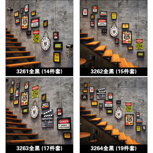 Polymer_Staircase photo wall wholesale combination photo frame industrial style decorative painting photo frame clock hanging picture frame