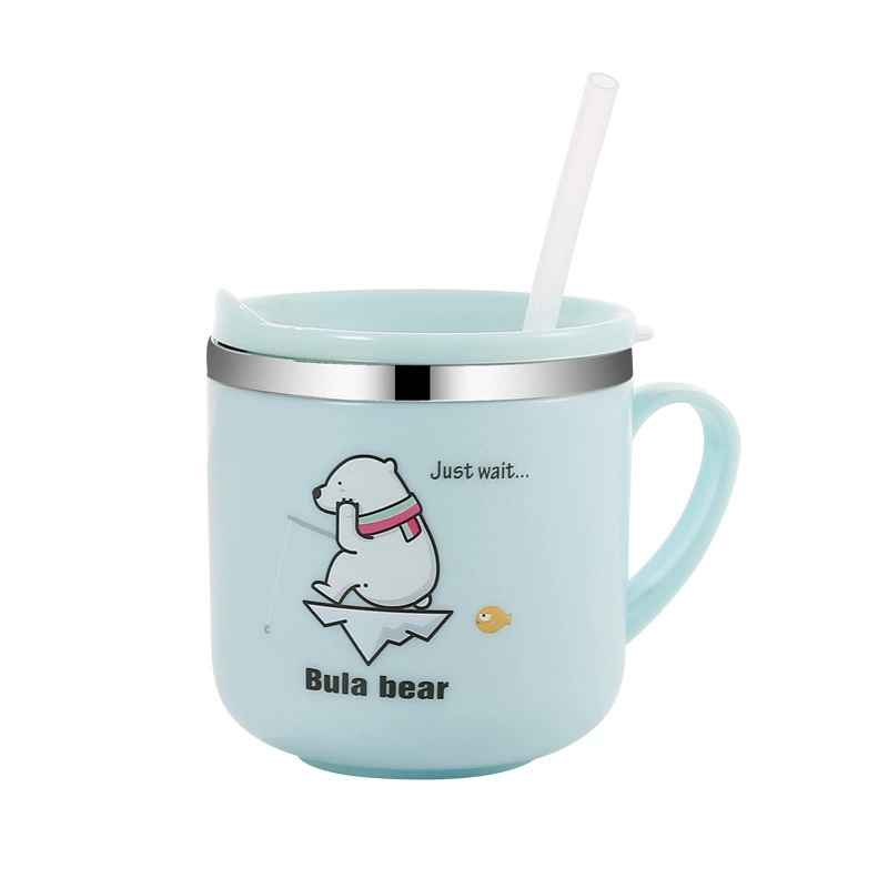 Children's straw stainless steel with glass, double-layer handheld handle, anti-scald