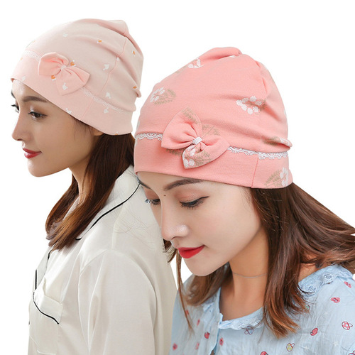 厂家批发新款月子帽棉蝴蝶结款夏季透气孕妇产妇帽月子头巾
