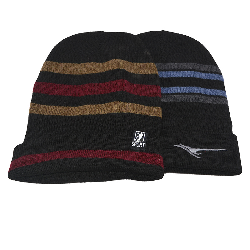 [X] 双层毛线帽针织帽年轻人帽子秋冬厚款保暖帽子卷边帽子颜色随