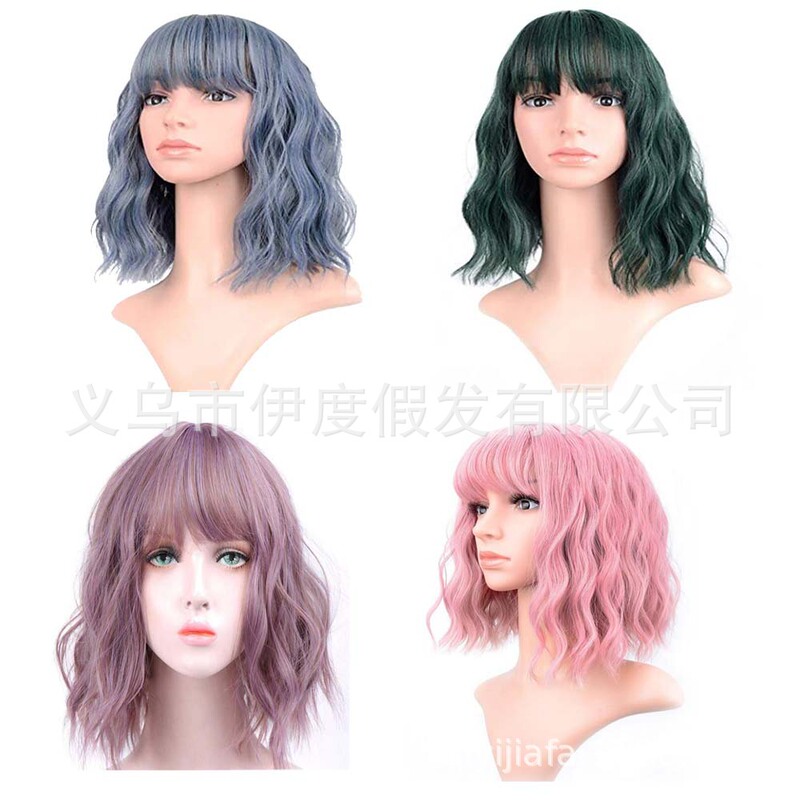 European and American Qi Bangs Short Roll Egg Roll Wave Curly Hair Water Wave Corn Perm Hair Style Daily Fashion Chemical Fiber Wig