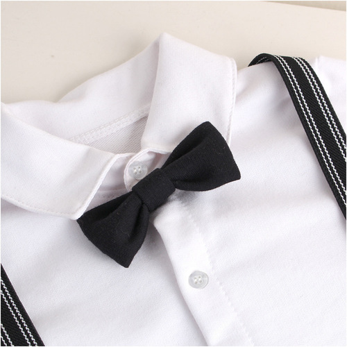 New Spring and Autumn Children's Clothing Infant and Toddler British-style Vest Bodysuit Climbing Gentleman Hat First Birthday Suit Newborn Gentleman Set