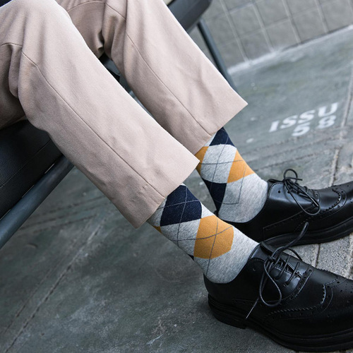Socks men's business mid-calf socks four seasons deodorant men's socks rhombus British style solid color cotton socks Zhuji Socks Industry Approval