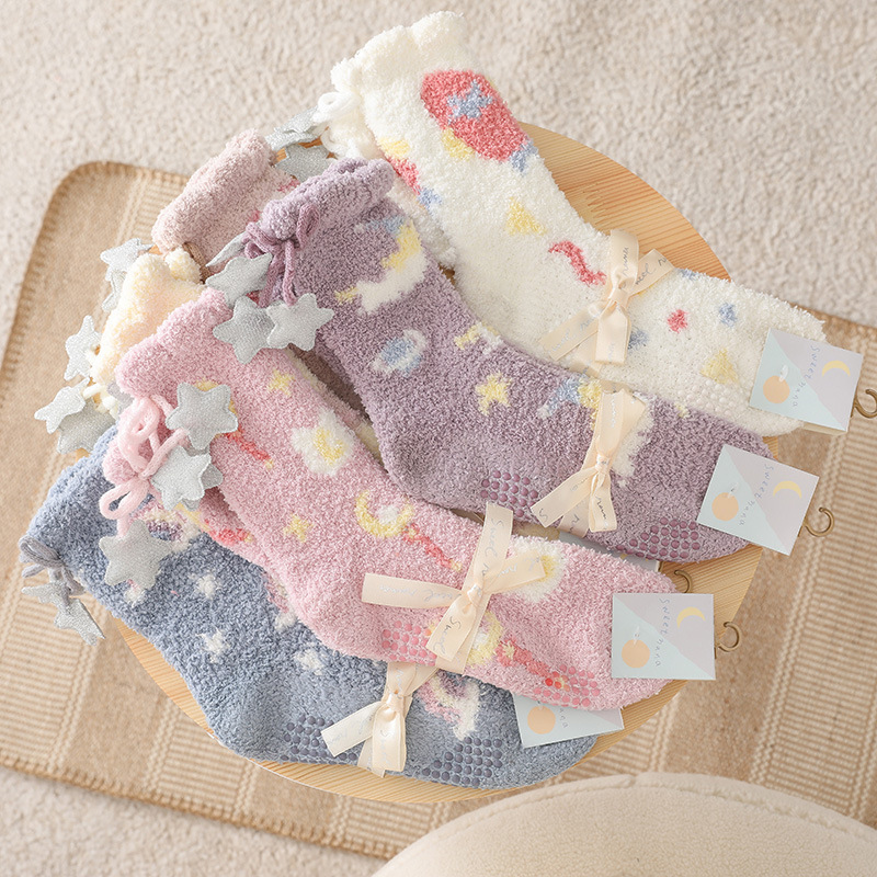 Autumn and Winter New Japanese Coral Fleece Women's Socks Cosmic Elements Cute Sweet Wind Socks Floor Socks Sleep Socks