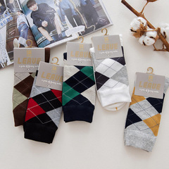 Socks men's business mid-calf socks four seasons deodorant men's socks rhombus British style solid color cotton socks Zhuji Socks Industry Approval