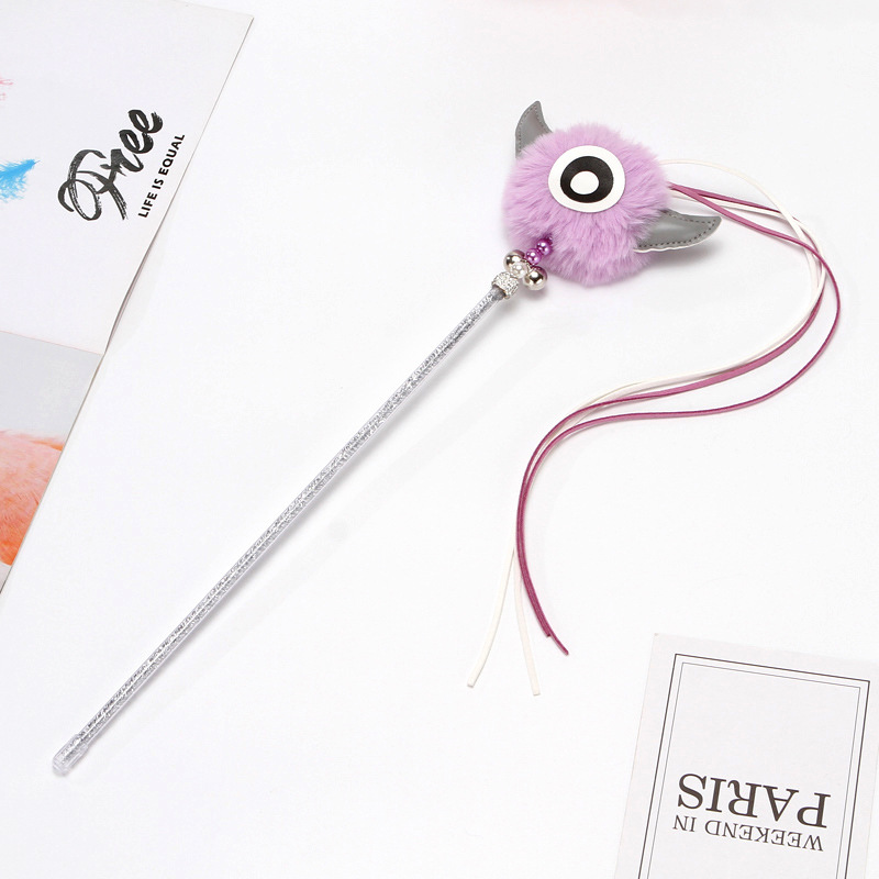 Cruz-frontera Venta caliente mascota gato juguete divertido gato palo grande ojo felpa bola borla campana gato divertido varilla diablo divertido gato palo