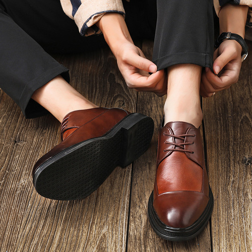 Japanese retro distressed lace-up casual leather shoes for men British and Korean style brogue groom and groomsmen men's shoes M22-L
