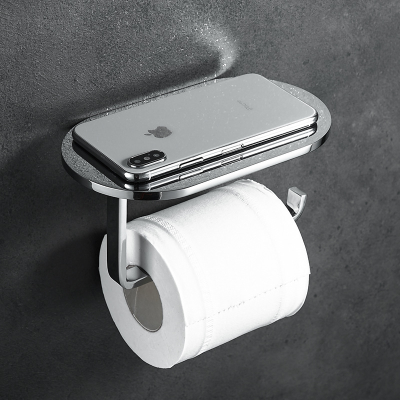 卫生间全铜手机纸巾架 免打孔浴室卷纸架置物架厕所壁挂纸巾钩