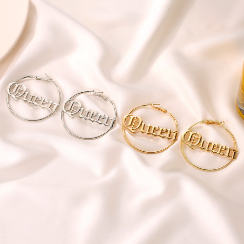 European and American personality exaggerated round letter earrings cold style queen earrings cross-border accessories wholesale