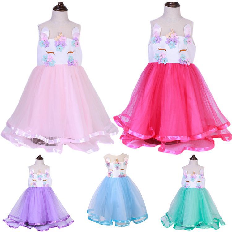 Navidad ropa para niños suministro transfronterizo nuevo vestido de las niñas vestido de vacaciones Unicornio ropa para niños vestido de los niños