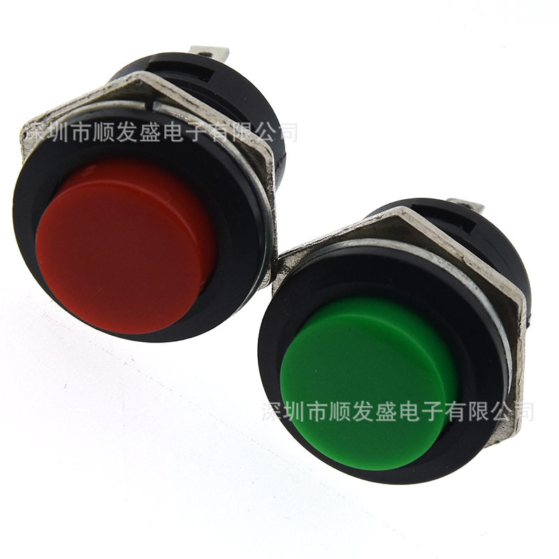 R13-507 红色/绿色/黑色 无锁 16MM 自复位圆形按键/按钮点动开关