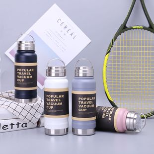 New cross-border stainless steel portable cool thermos cup outdoor spray plastic steel lid vacuum ring Cup printing LOGO