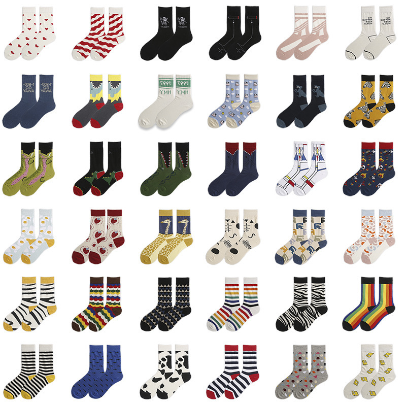 Couple Trendy Socks, Women's Mid-Calf High-Top Socks, Cartoon Personality Street Skateboard Sports Spring and Summer Cotton Socks, Couple Style
