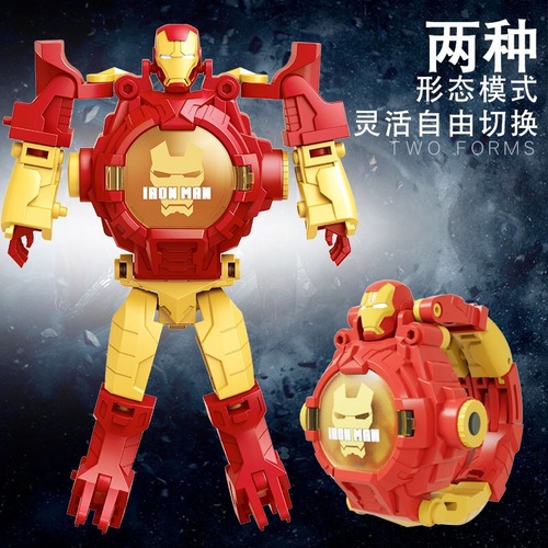 Cross-border children's transforming projection watch, diamond toy, creative cartoon transformation robot, animated glowing electronic watch