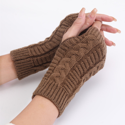 G105 short twist fashion gloves autumn and winter Korean style new knitted wool warm half-fingerless gloves for men and women