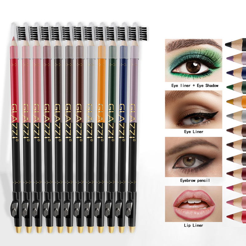 Nuevo glazzi madera pluma 12 color Eyeliner sombra de ojos lápiz ceja lápiz labio lápiz alto brillo pluma traje ventas directas de la fábrica