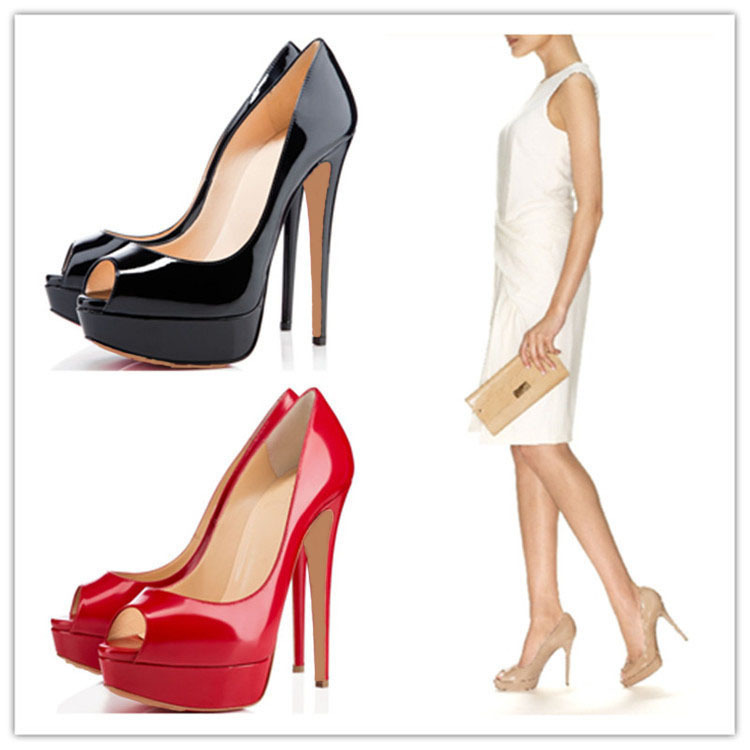 High-quality patent leather small fish mouth high heel water platform shallow mouth shoes catwalk women's shoes large size 46 can be set color