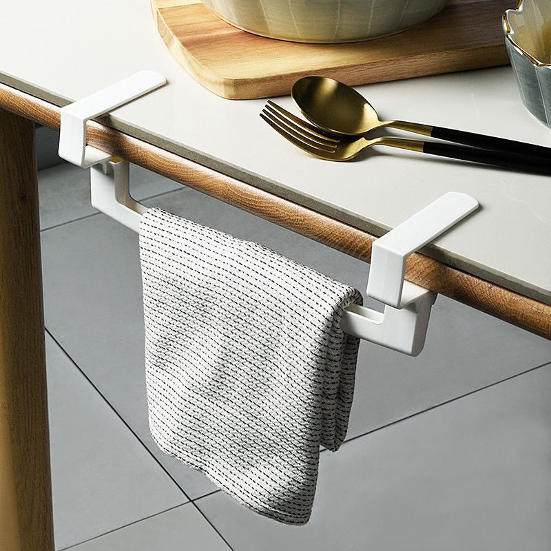 Household Towel Rack Punch-free Wall Hanging Cabinet Door Rear Storage Hanger Nail-free Single-pole Towel Rack Rack Dish Cloth Hanging Rod