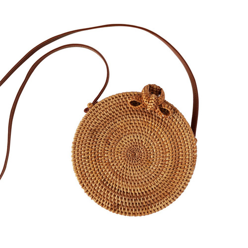 New Bali Rattan Woven Bag Retro Straw Beach Travel Messenger Bag Handmade Brown Woven Bag