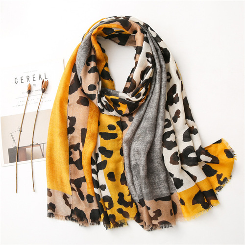 Korean brown all-match leopard print scarf for women spring, autumn and winter long thin brown scarf long shawl Dongdaemun