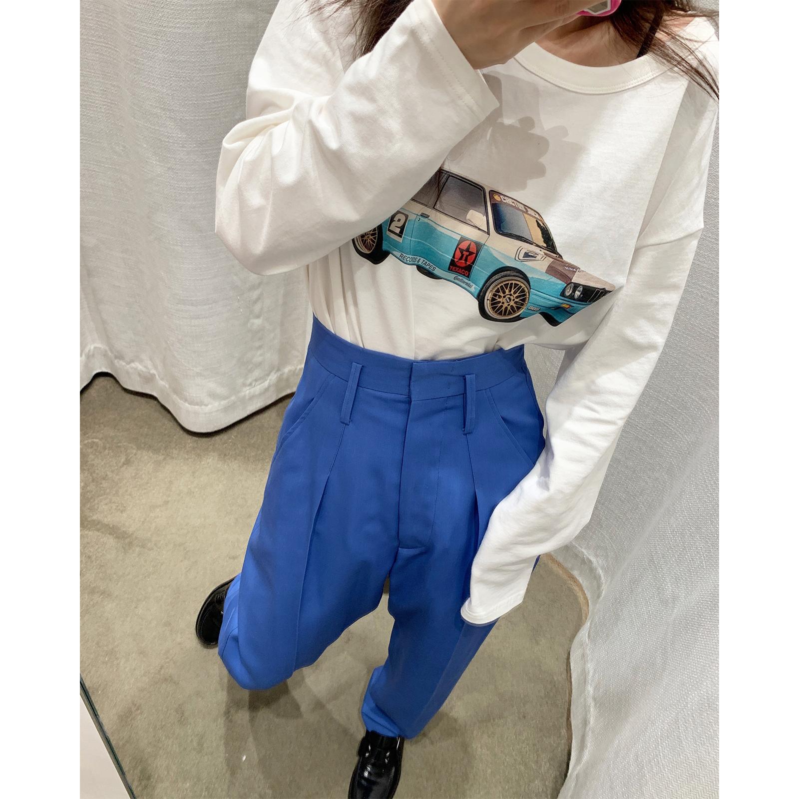 Axi Ge Same Style Retro Racing Long-sleeved T-shirt Women's Autumn and Winter New Loose Casual Inner Base Top