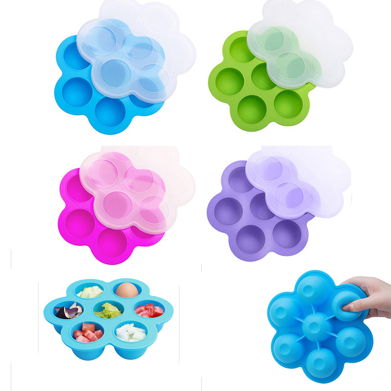 Small 7-hole silicone ice tray with lid silicone baby food box children's food storage box sealed fresh-keeping box