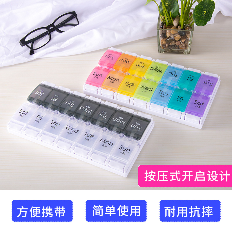 Kerui fuente precio de fábrica al por mayor portátil 14-grid prensa rebotando tableta caja de almacenamiento dos veces al día 7 días a la semana