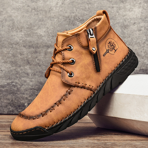 Autumn and winter new arrival zip-up Martin boots for men, large-size handmade ankle boots, outdoor casual non-slip work boots.