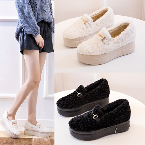  Doudou shoes with increased inner height, winter style plus velvet cotton shoes, furry women's shoes, low-top hiking daily snow boots to keep warm