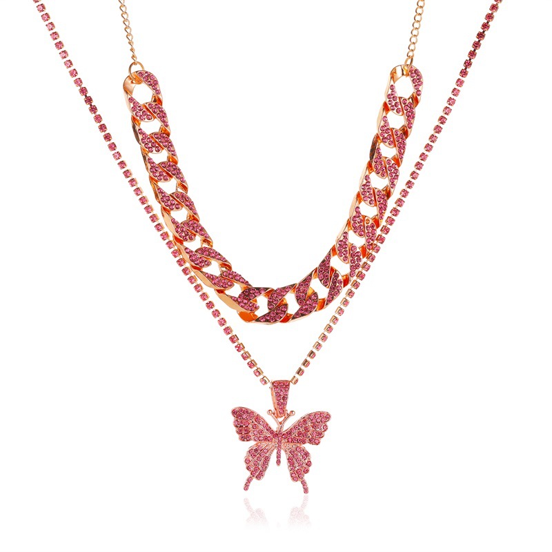 Cuba Double Layer Butterfly Necklace With Exaggerated Personality