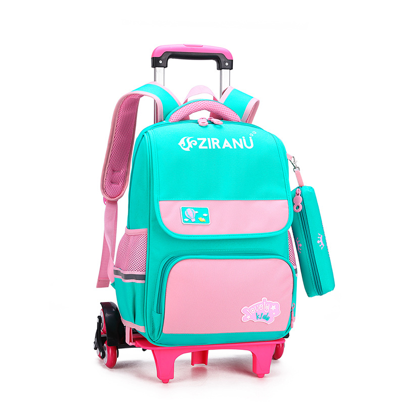 Pescado natural estudiante de la escuela primaria trolley mochila 3-6 grado niño ligero reducción de la carga de protección de la columna vertebral mochila