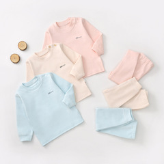 Baby boy underwear set for autumn and winter, infant and toddler long-sleeved pure cotton, shoulder opening children's set, four seasons two-piece set