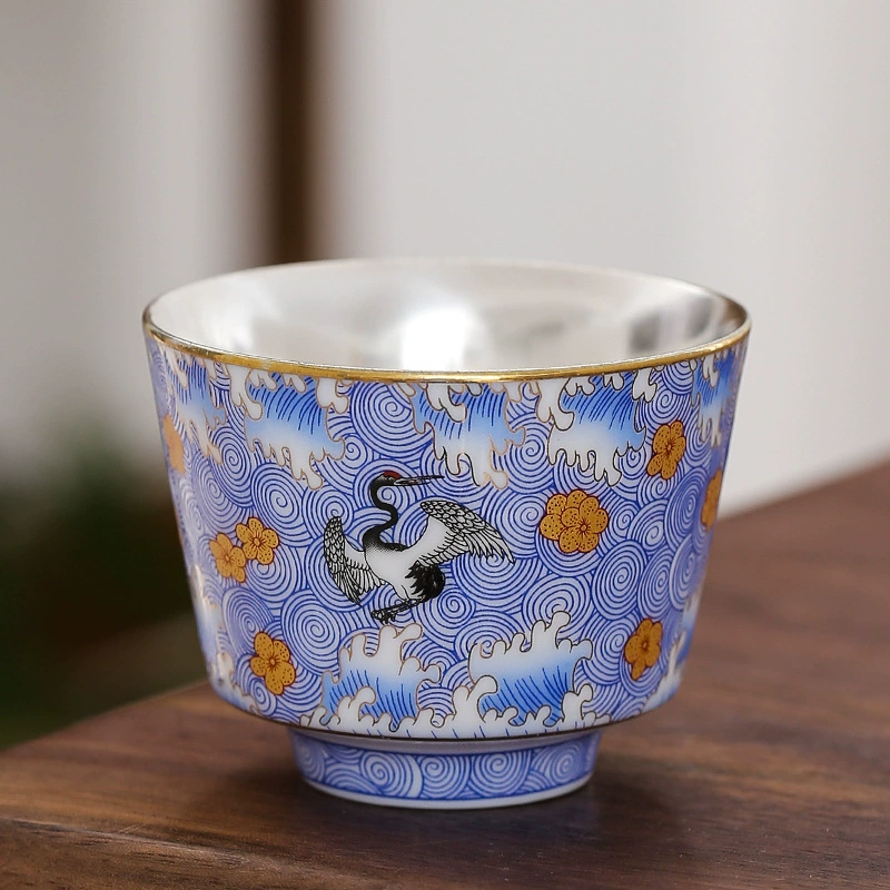 Tea Cup Ceramic Gift Set, Chinese Style with 925 Silver Accent, Gift Box, Custom Options