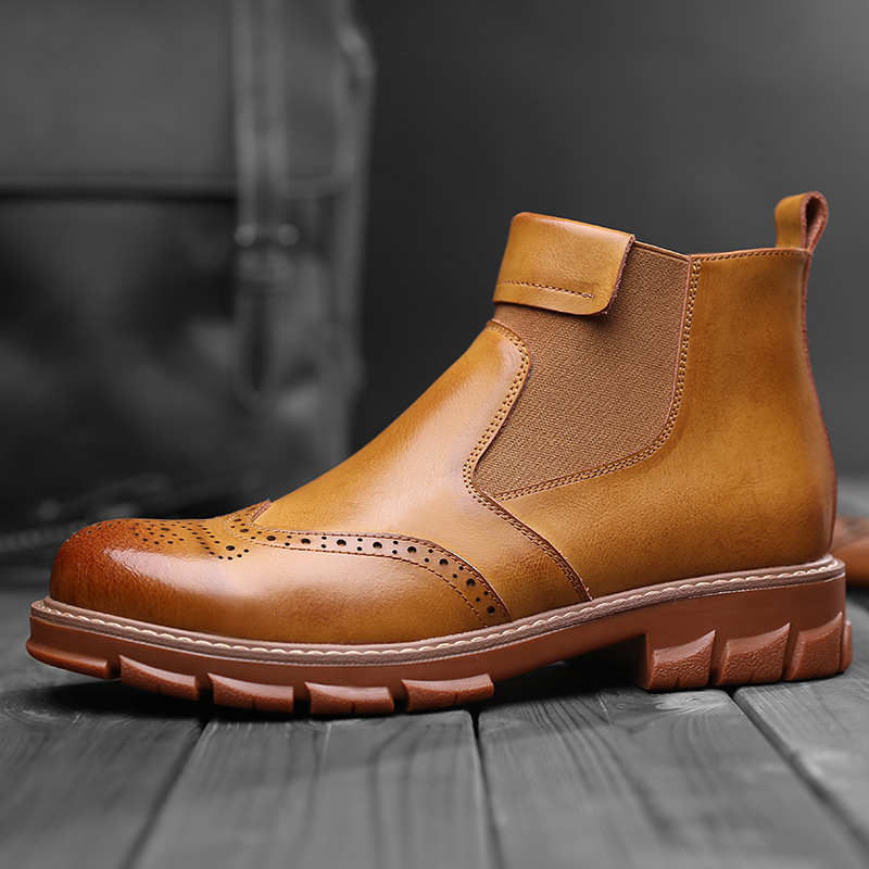 Velvet Boots Men's 2019 New Men's Casual Warm Cotton Boots Fashionable Chelsea Boots Genuine Leather Boots