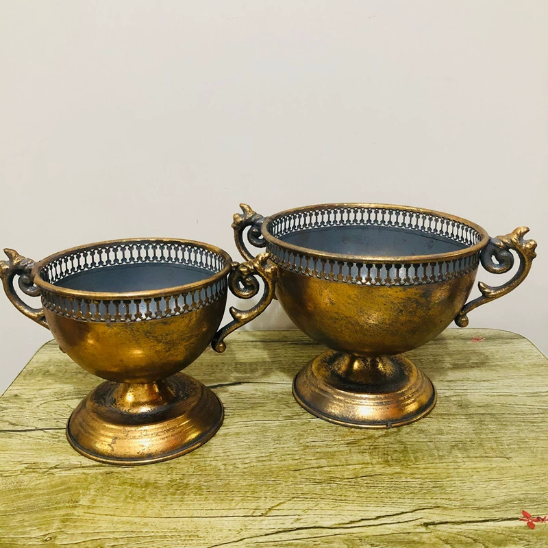 Новый Европейский стиль ретро Цветочная композиция Модный золотой цветочный горшок Садоводство посадка Железный цветочный горшок украшения дома