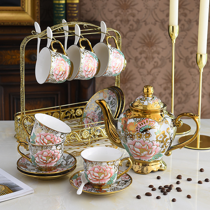 Gold-Plated European Coffee Cup Set Creative Scented Tea Ceramic Coffee Set British Living Room Retro Home Gold-Plated European Coffee Cup Set Creative Scented Tea Ceramic Coffee Set British Living Room Retro Home