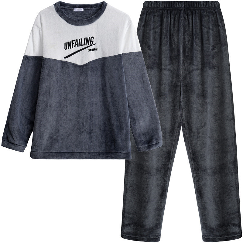 2024 pijamas de franela para hombre de invierno, terciopelo de coral grueso más grasa, se puede usar al aire libre, traje de servicio a domicilio, comercio exterior