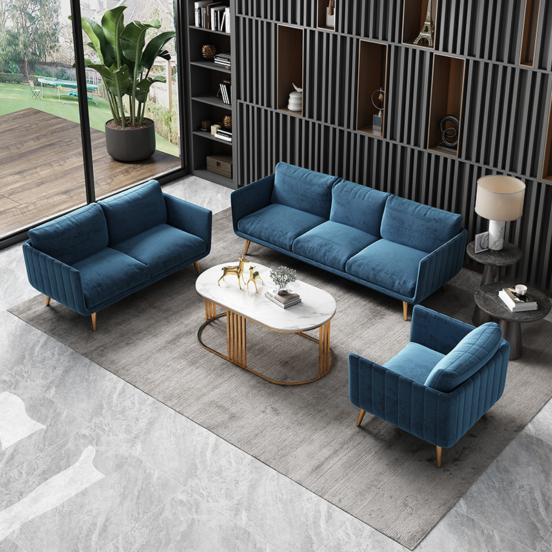 Nordic Fabric Sofa and Coffee Table Set for Home Living Room, Leisure Three-Seater Sofa, Office Reception Business Chair, Minimalist Style