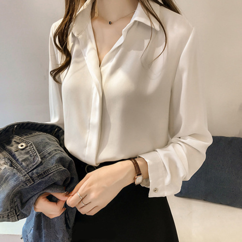 2024 Spring and Autumn New Versatile Student Korean Style Solid Color Shirt Women's Long Sleeve Loose Korean Style Large Size Shirt Tops Women