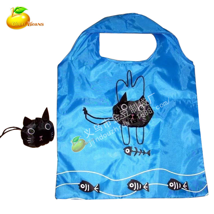 大量销售 涤纶折叠手提袋 礼品购物袋 猫头卡通袋